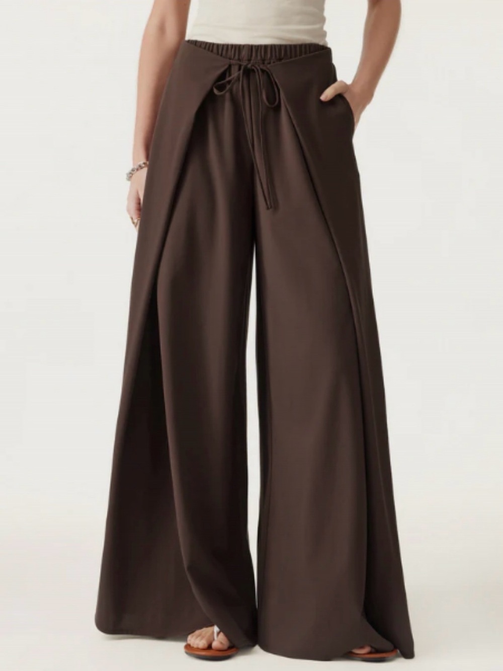 Bamboo Ponte Wrap-tie Palazzo Pant with Pockets MP Light Fig (cool deep purple) - Picture 2 of 8